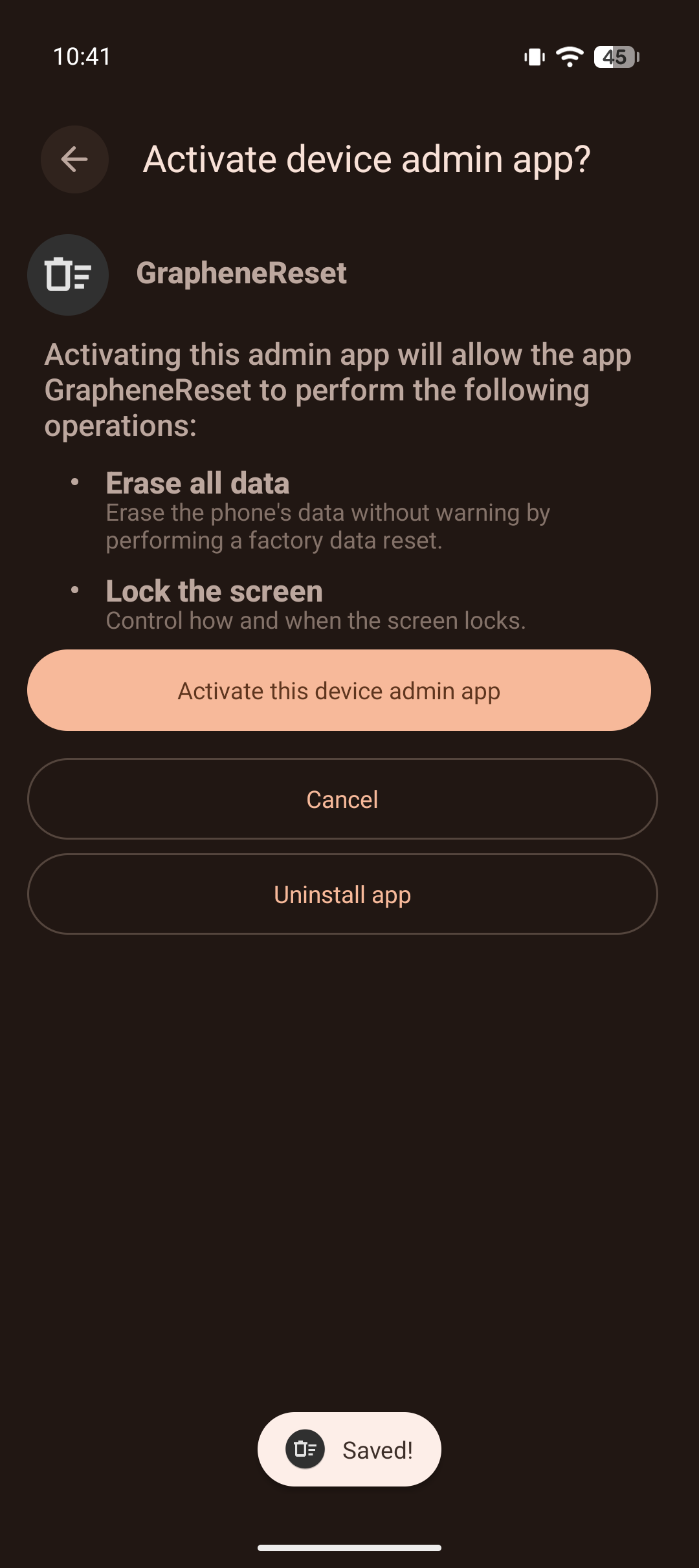 Device admin permission request